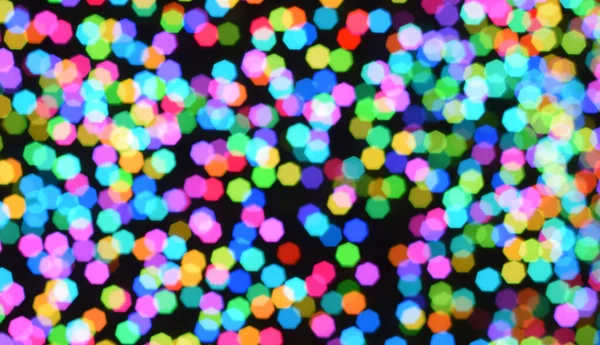 Weihnachten Hintergrund Girlanden Unschärfe Leuchtende Und Festlich Gefärbte Lichtkreise Die — Stockfoto