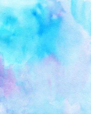 Suluboya soyut arka plan, elle boyanmış doku, suluboya mavi, mor ve pembe lekeler. Arkaplan, duvar kağıdı, kapak ve ambalaj için tasarım