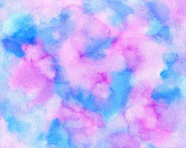 Suluboya soyut arka plan, elle boyanmış doku, suluboya mavi, mor ve pembe lekeler. Arkaplan, duvar kağıdı, kapak ve ambalaj için tasarım