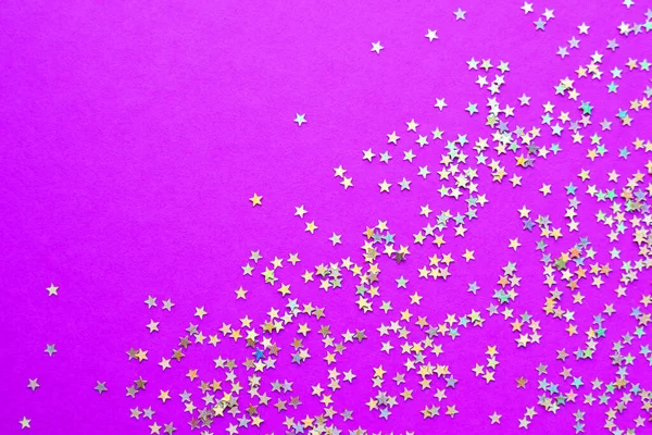 Fondo Pequeñas Estrellas Brillantes Sobre Fondo Rosa Brillante Enfoque Selectivo — Foto de Stock