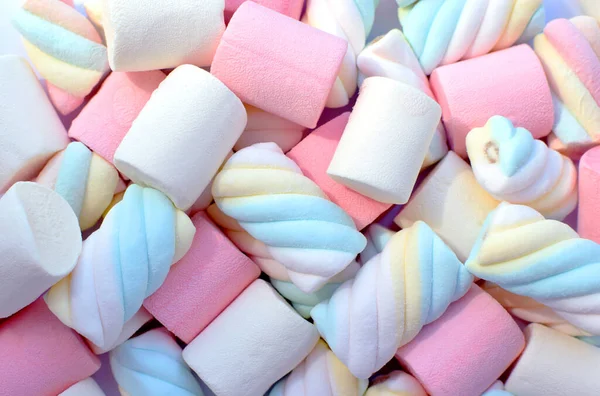 Flerfärgade Marshmallows Högst Upp Bakgrund Eller Textur Färgglada Blå Och — Stockfoto