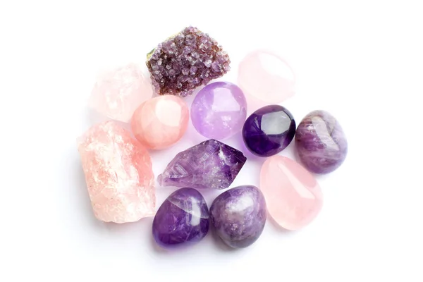 Hermosas Piedras Preciosas Musgos Amatista Mineral Púrpura Natural Sobre Fondo — Foto de Stock
