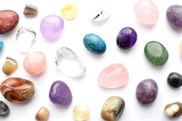 Des Gemmes Différentes Couleurs Améthyste Quartz Rose Agate Apatite Aventurine — Photo