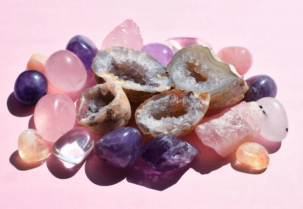 Beautiful Gemstones Geode Amethyst Druses Natural Purple Mineral Amethyst Pink Stock Photo