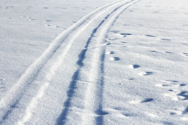 Camino Través Nieve Que Distancia Paisaje Invierno —  Fotos de Stock