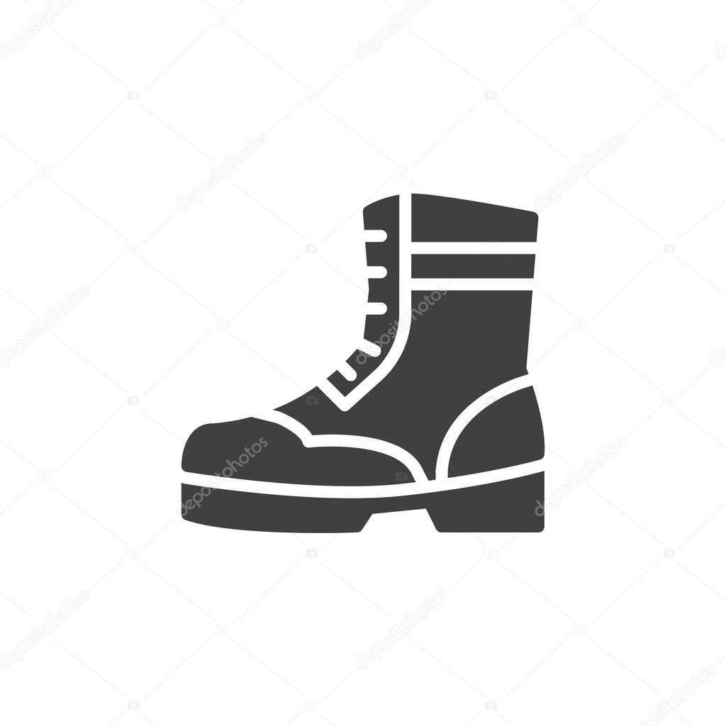 Army boots vector icon. filled flat sign for mobile concept and web design. Military shoes glyph icon. Symbol, logo illustration. Vector graphics