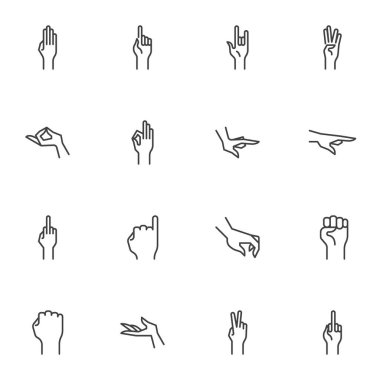 İnsan el hareketleri çizgi simgeleri ayarlandı