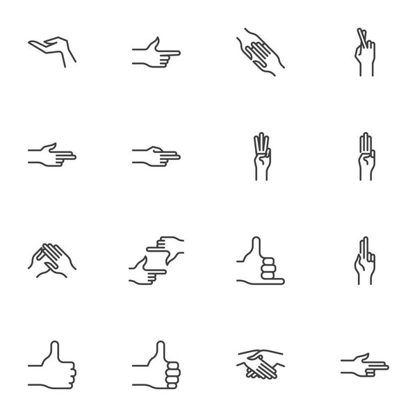 Hand gestures line icons set