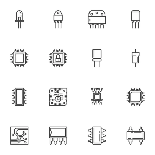 Conjunto de ícones de linha de tecnologia Microchip — Vetor de Stock