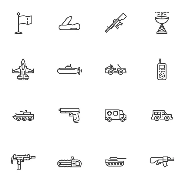 Ensemble d'icônes de ligne de munitions militaires — Image vectorielle