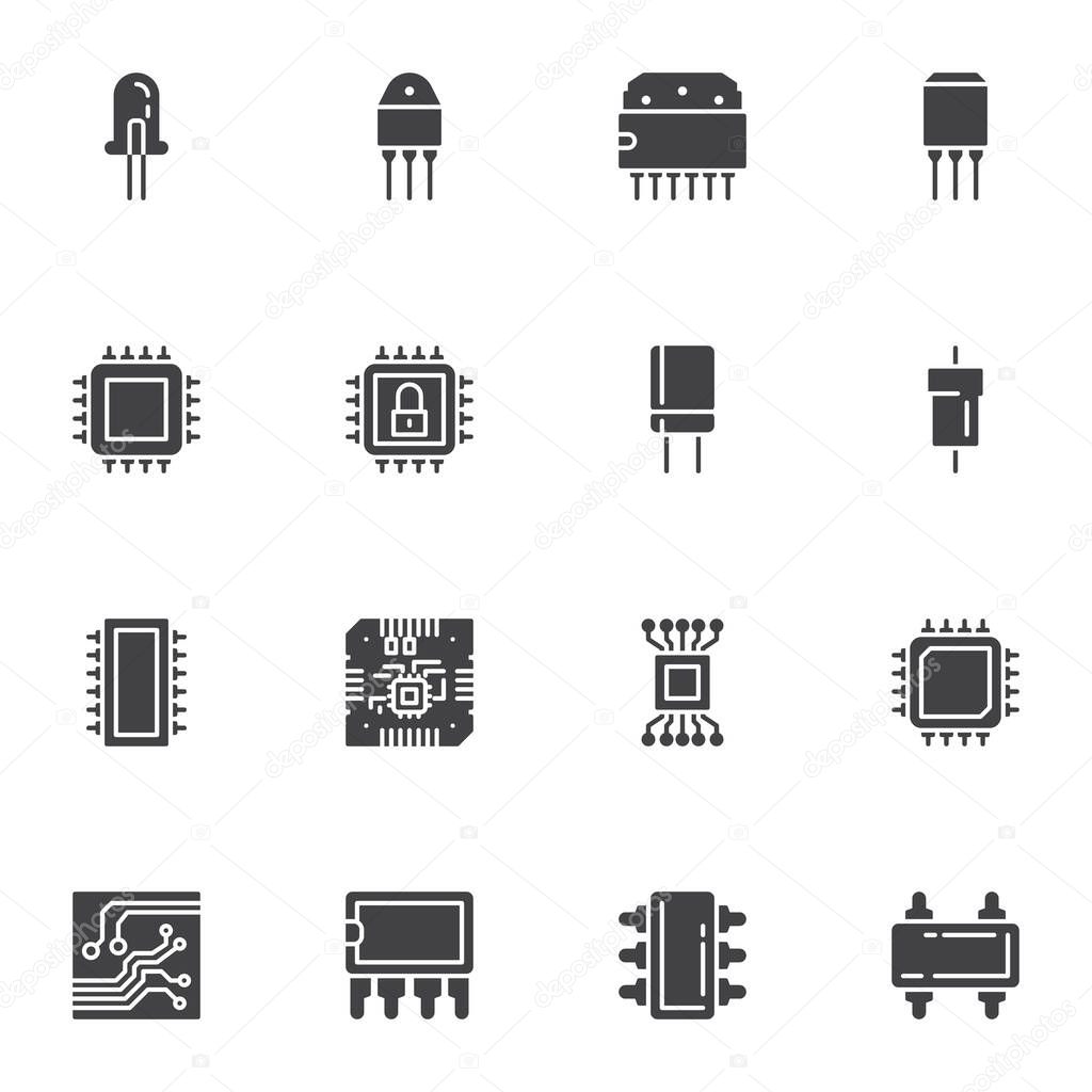 Microchip technology vector icons set