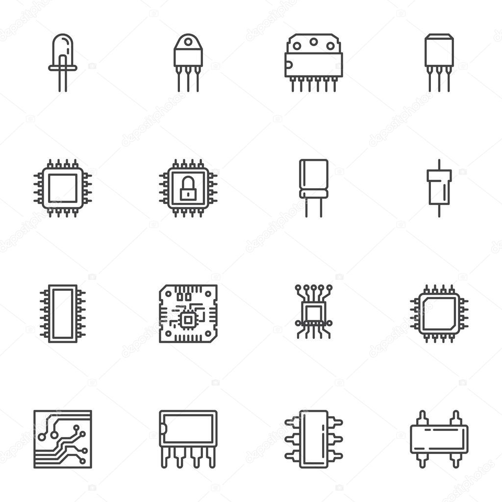 Microchip technology line icons set