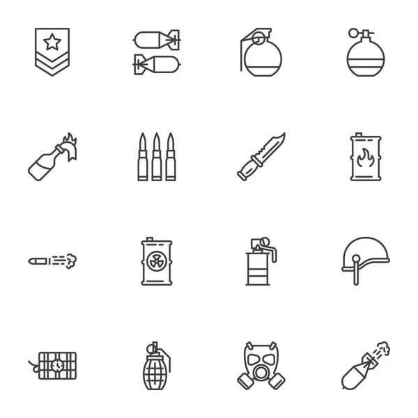 Military equipment line icons set — Stock Vector