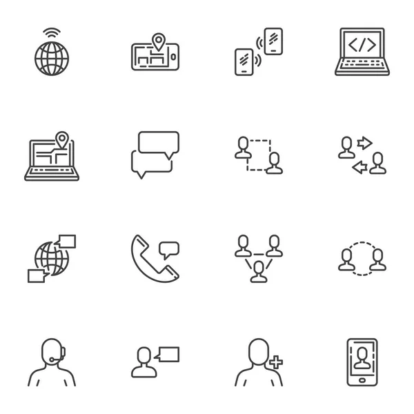Conjunto de iconos de línea de comunicación de redes sociales — Archivo Imágenes Vectoriales