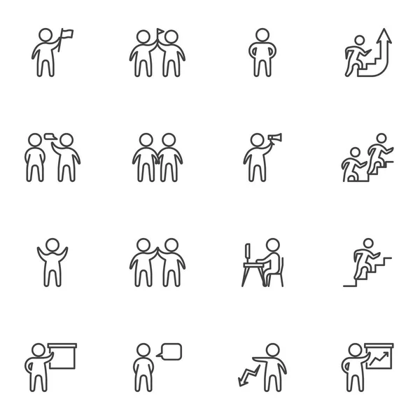 Trabajo en equipo personas línea iconos conjunto — Vector de stock