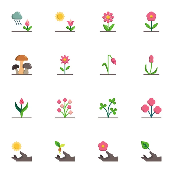 Bloemen collectie, platte iconen set — Stockvector