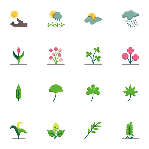 Plant and flowers flat icons set — Stock Vector