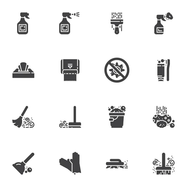 Zestaw ikon dezynfekcji i czyszczenia wektorów — Wektor stockowy