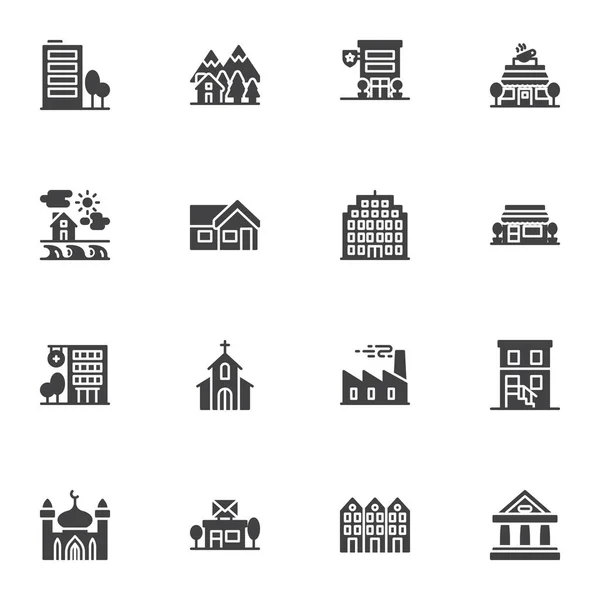 Edificios arquitectura vector iconos conjunto — Vector de stock