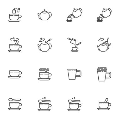 Çay ve kahve çizgisi simgeleri