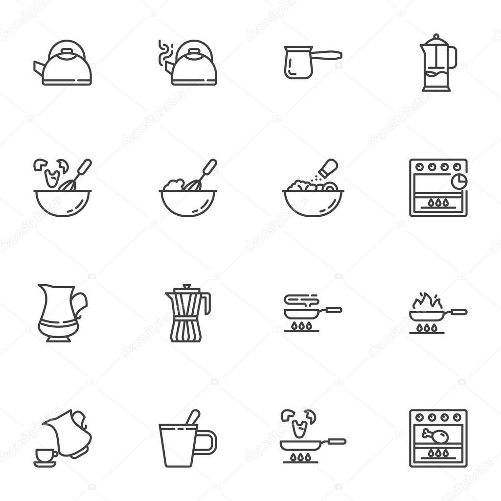 Cooking utensil line icons set,