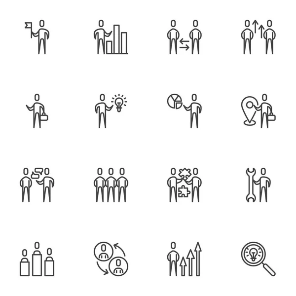 Ensemble d'icônes de ligne de travail d'équipe d'entreprise — Image vectorielle