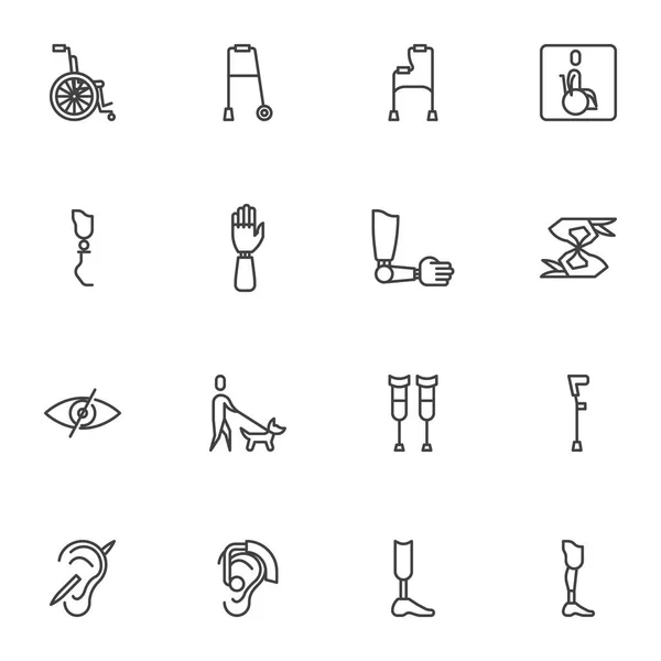 Set de iconos de línea de tecnología protésica — Vector de stock