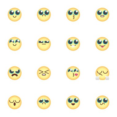 Sarı emoji koleksiyonu, düz simgeler