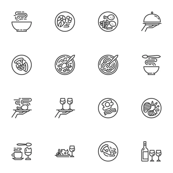 Restaurant Food Line Symbole gesetzt — Stockvektor