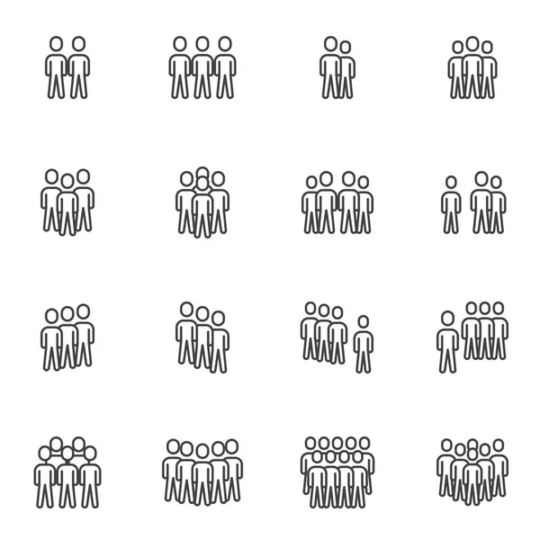 Multitud de personas línea de iconos conjunto — Vector de stock