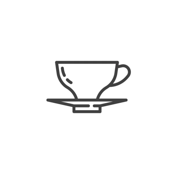Tasse à thé et icône de ligne de soucoupe — Image vectorielle
