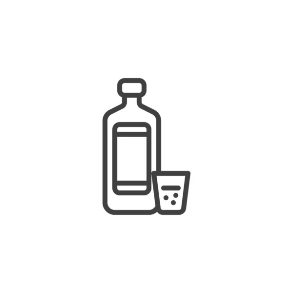 Tequila tiro y botella línea icono — Vector de stock