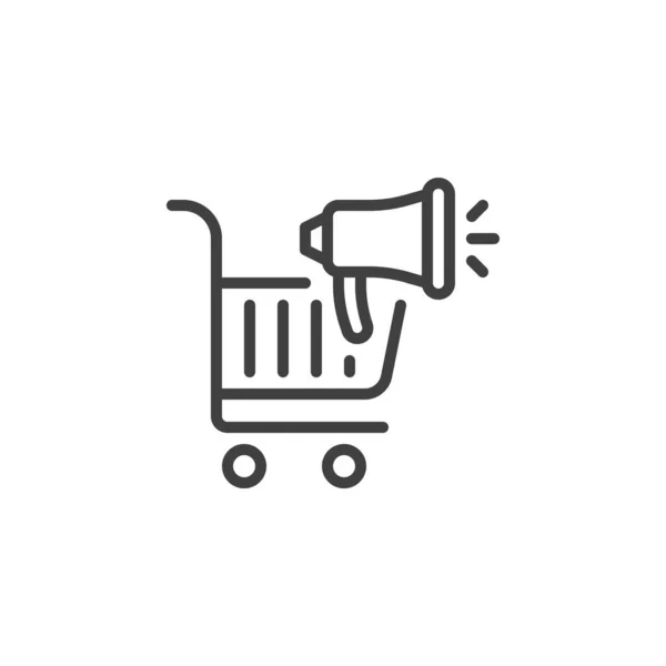 Carrito de compras e icono de línea de megáfono — Vector de stock