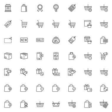 Alışveriş ve ekommerce çizgisi simgeleri ayarlandı