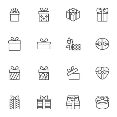 Hediye kutusu dekorasyon satırı simgeleri ayarlandı