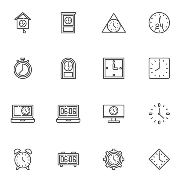 Conjunto de iconos de línea de reloj — Vector de stock
