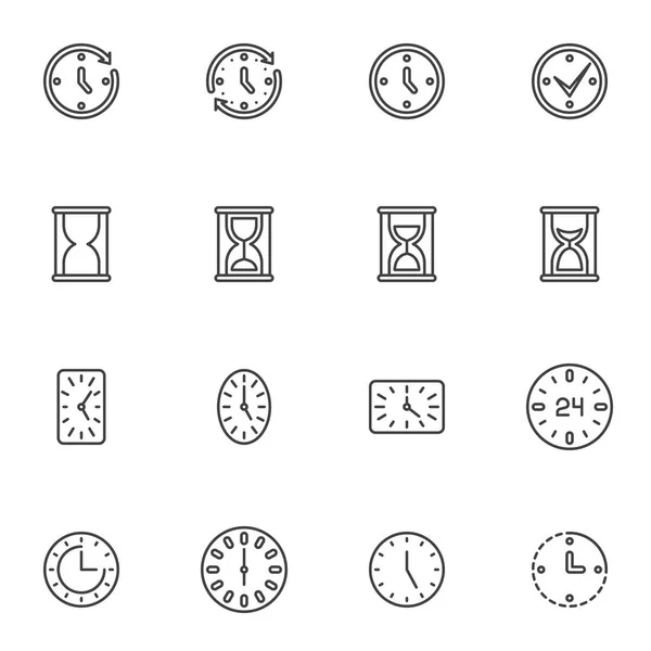 Icônes de ligne d'horloge de temps définies — Image vectorielle