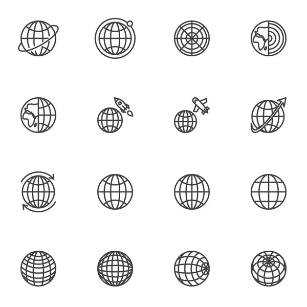 Aarde globe lijn pictogrammen ingesteld — Stockvector