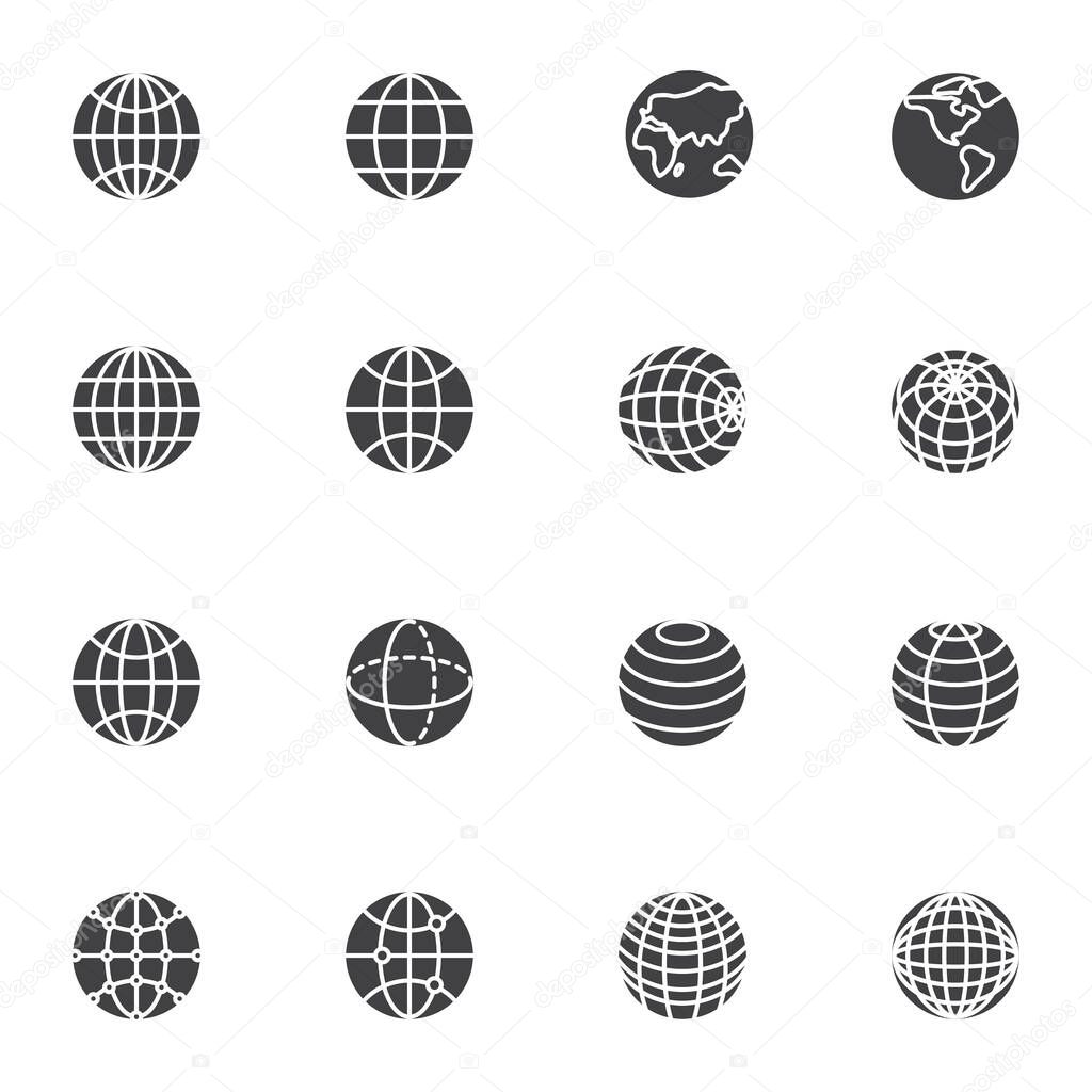 Globe grid vector icons set