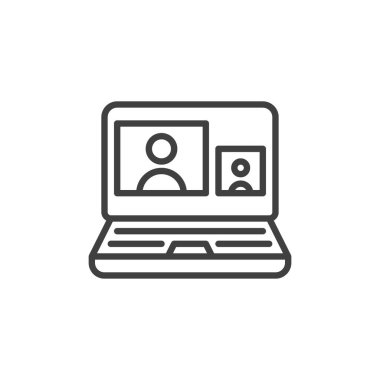 Görüntülü konferans satırı simgesi olan dizüstü bilgisayar