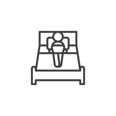 Dizüstü bilgisayarı olan adam yatak hattı simgesi üzerinde çalışıyor