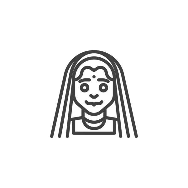 Tradicional mujer india línea icono — Vector de stock