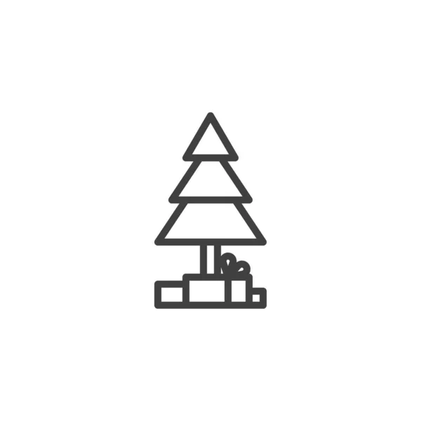 Kerstboom en geschenkdoos pictogram — Stockvector