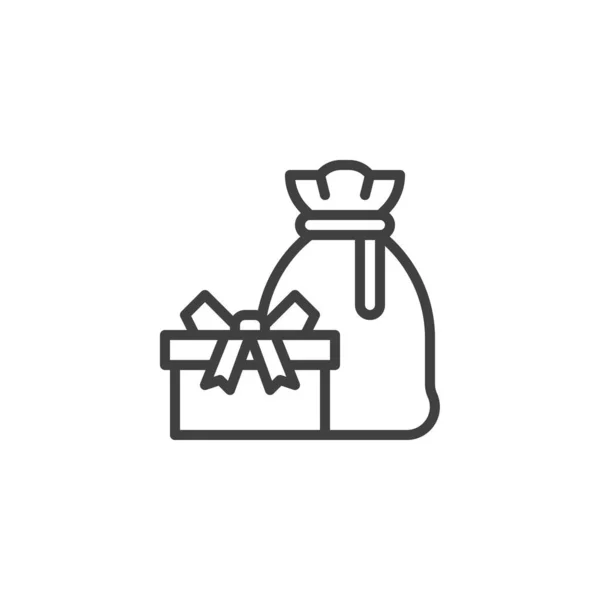Weihnachtstasche und Geschenkbox Linie Symbol — Stockvektor