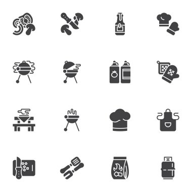 Barbekü partisi vektör simgeleri ayarlandı