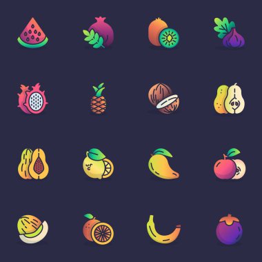 Sağlıklı meyve, doldurulmuş taslak simgeleri