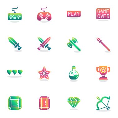 Oyun ögeleri koleksiyonu, düz simgeler