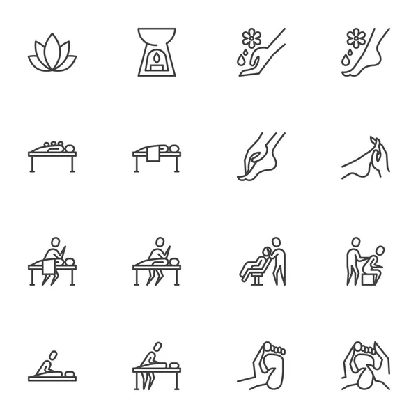 Conjunto de iconos de línea de terapia de masaje — Vector de stock