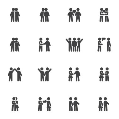 İlişki ve arkadaşlık vektörü simgeleri ayarlandı