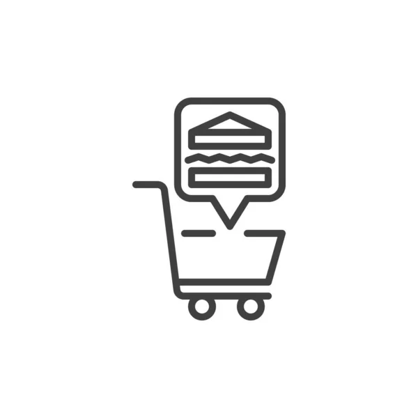 Shopping cart with sandwich line icon — Stock Vector